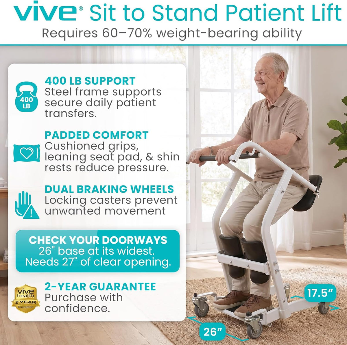 Vive Mobility Sit to Stand Patient Lift for Handicapped - Stand Assist Lift.