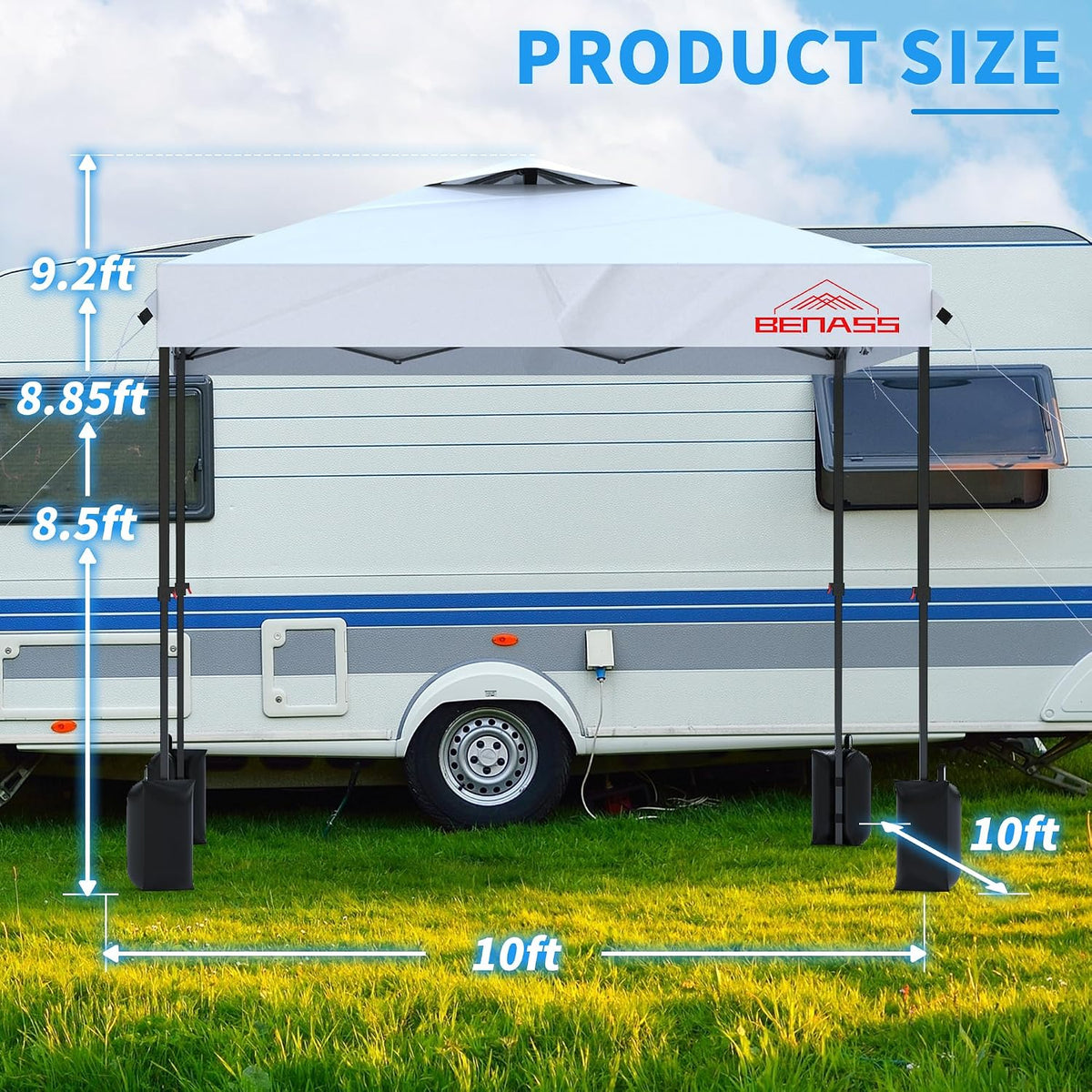 Benass 10x10 Pop Up Canopy Tent with 3 Sidewalls, White