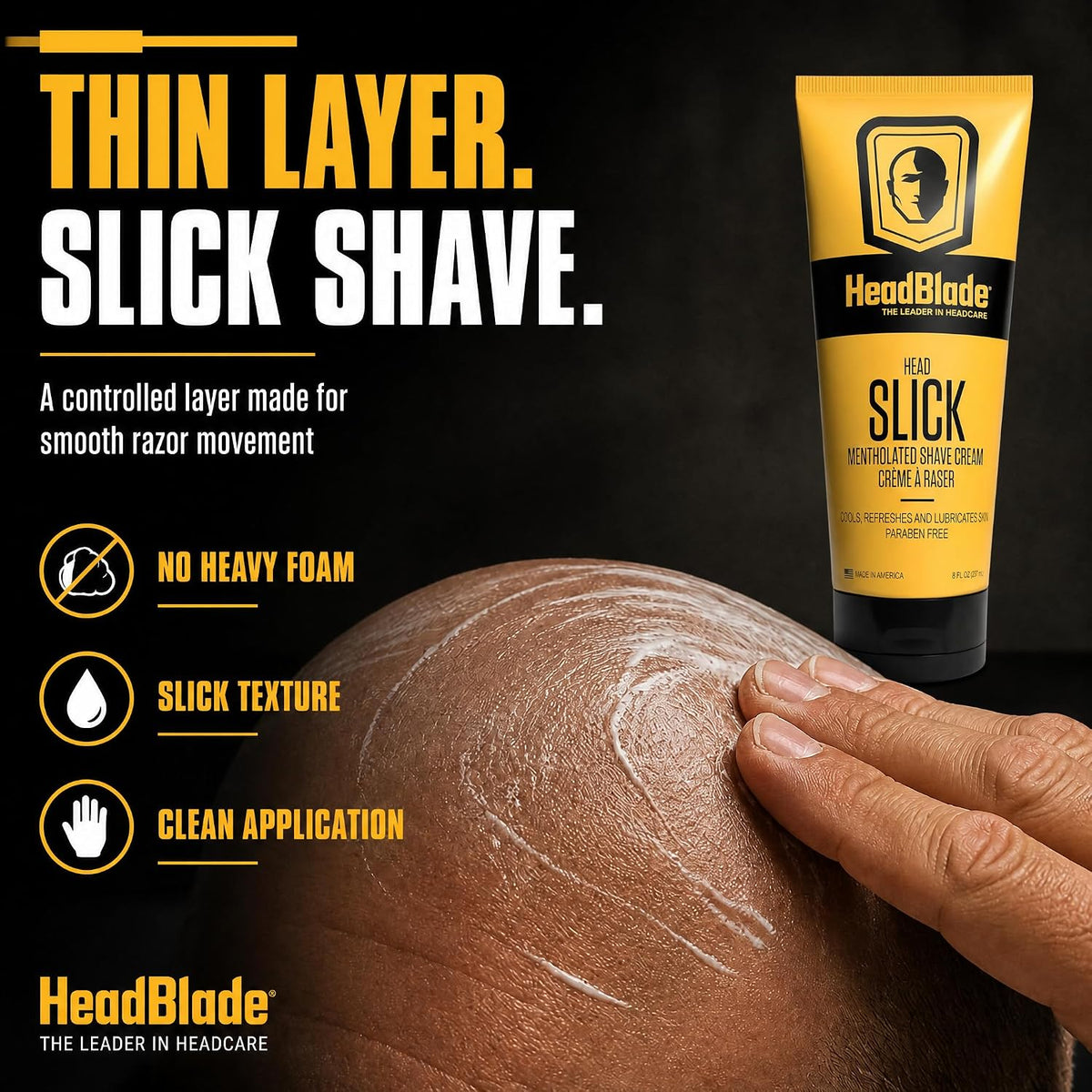 HeadBlade HeadSlick Shave Cream 8 oz for Smooth Headshaving for Bald Men