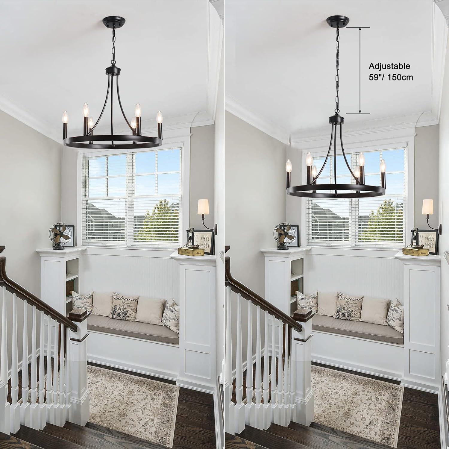 Wagon Wheel Chandelier 6 Lights Black Farmhouse