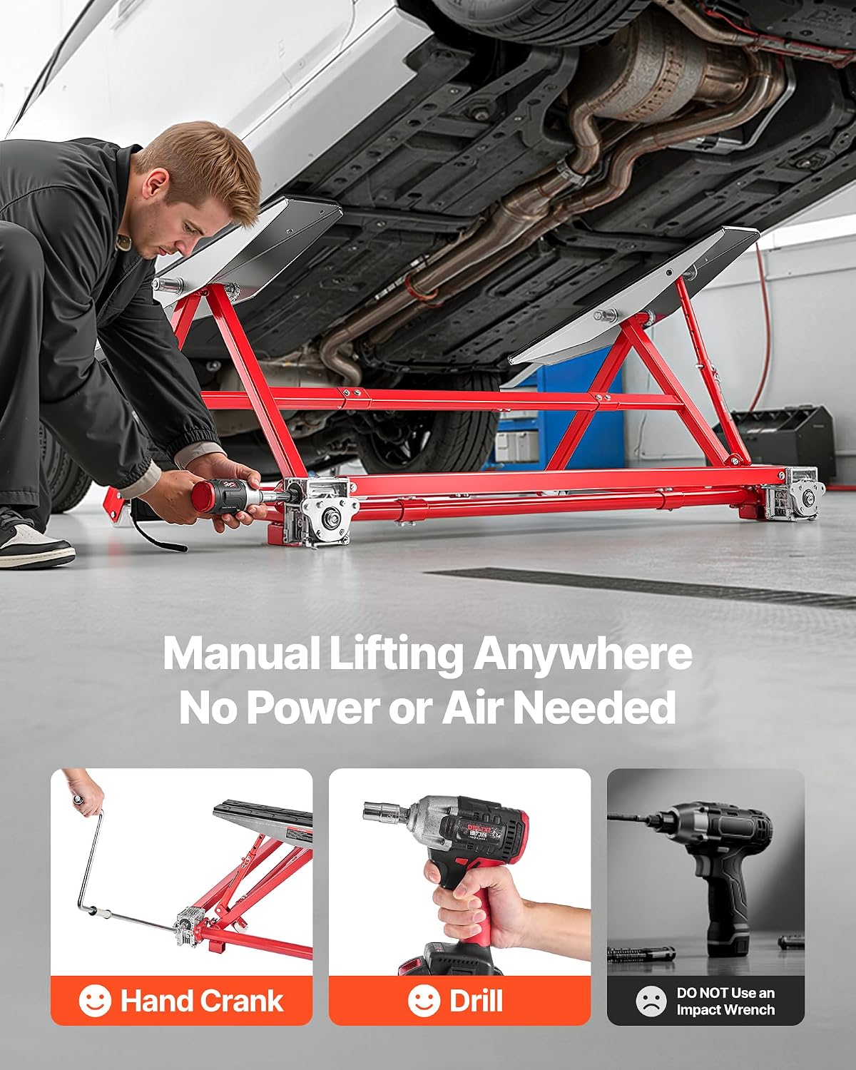 Portable Car Lift, 4400 lbs Capacity, Heavy Duty Steel Quick Lift with 23" Max Height, Adjustable