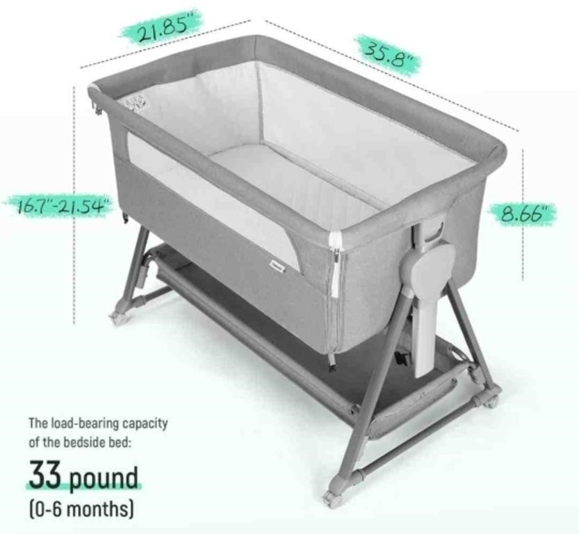 Cowiewie Bassinet Bedside Sleeper, Baby Bassinet with 7 Adjustable, Light Gray, P800L