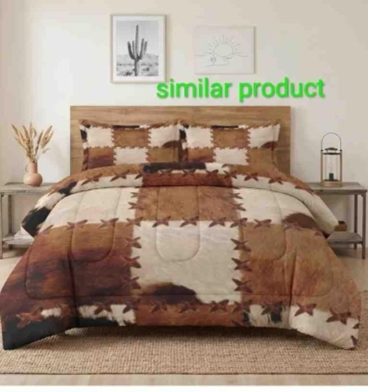 WeCozy Twin Comforter Set, 2 Pieces Vintage Retro Bedding, Cowhide Rustic Cow