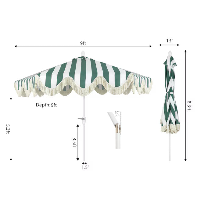 Collins 9 ft. Classic Cottage Fringe Tassel Market Patio Umbrella, JONATHAN Y UMB1001M