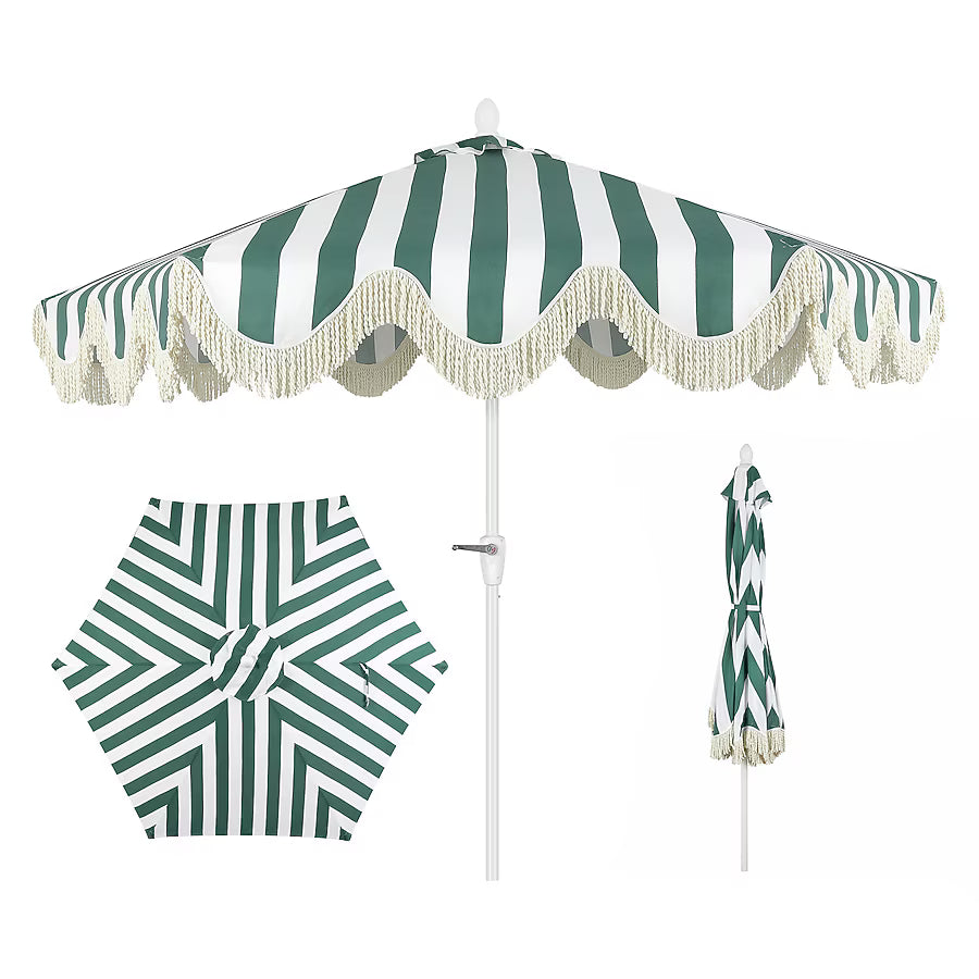 Collins 9 ft. Classic Cottage Fringe Tassel Market Patio Umbrella, JONATHAN Y UMB1001M