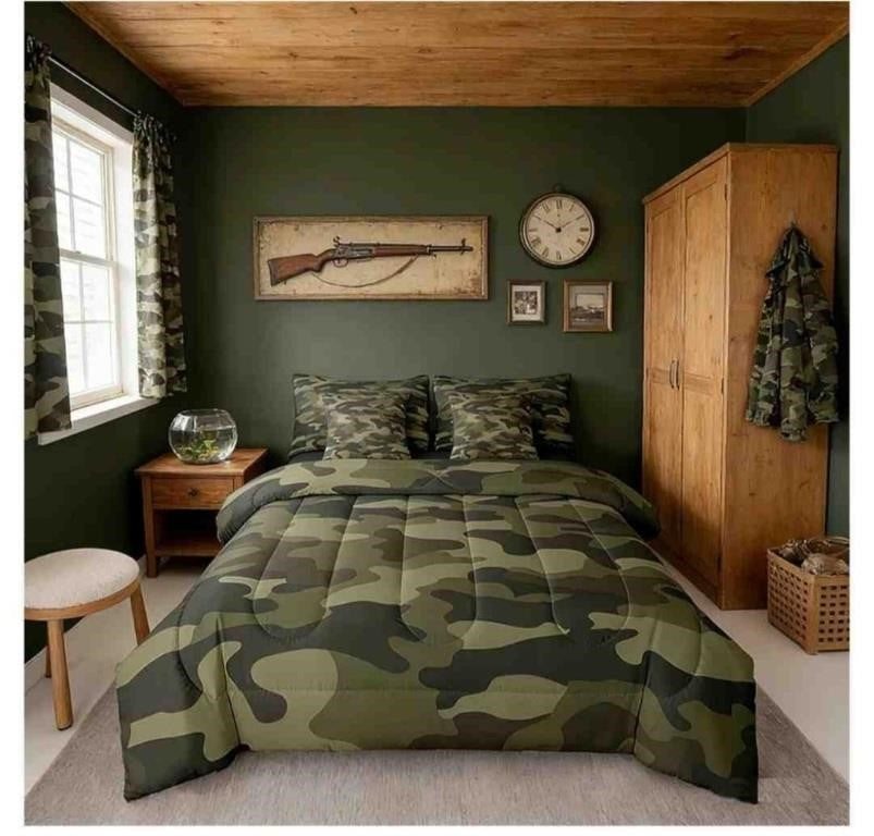 Feelyou Camouflage Comforter Set, 7 Pc Full Size Camouflage Print