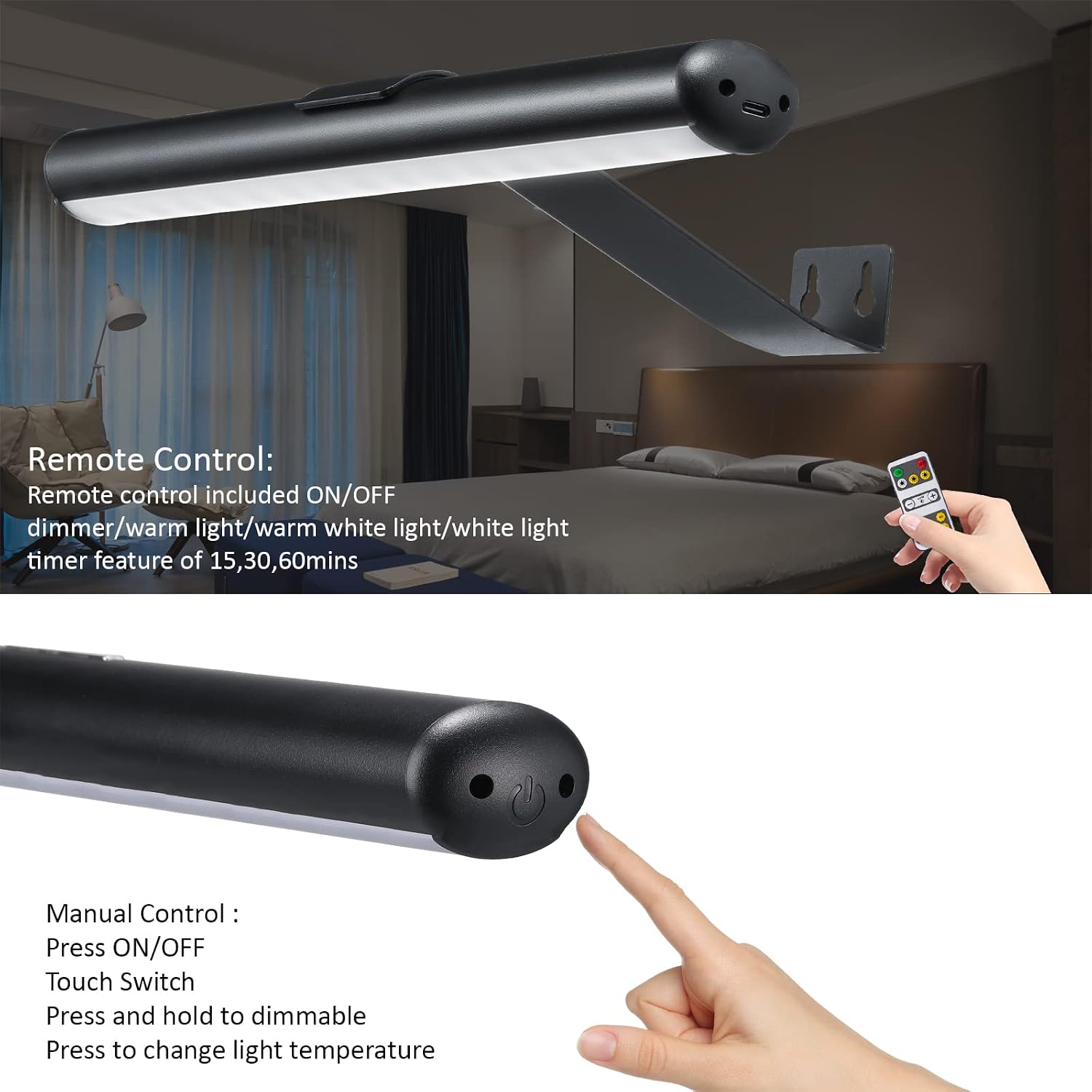 Wireless Picture Light Battery Operated,Rechargeable Painting Light with Remote Control 300LM