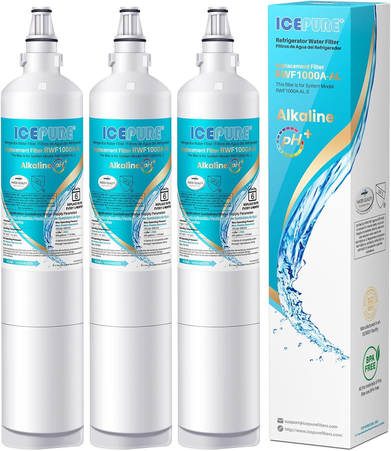 ICEPURE Alkaline 5231JA2006A Refrigerator Water Filter Replacement for LG LT600P, Kenmore 9990