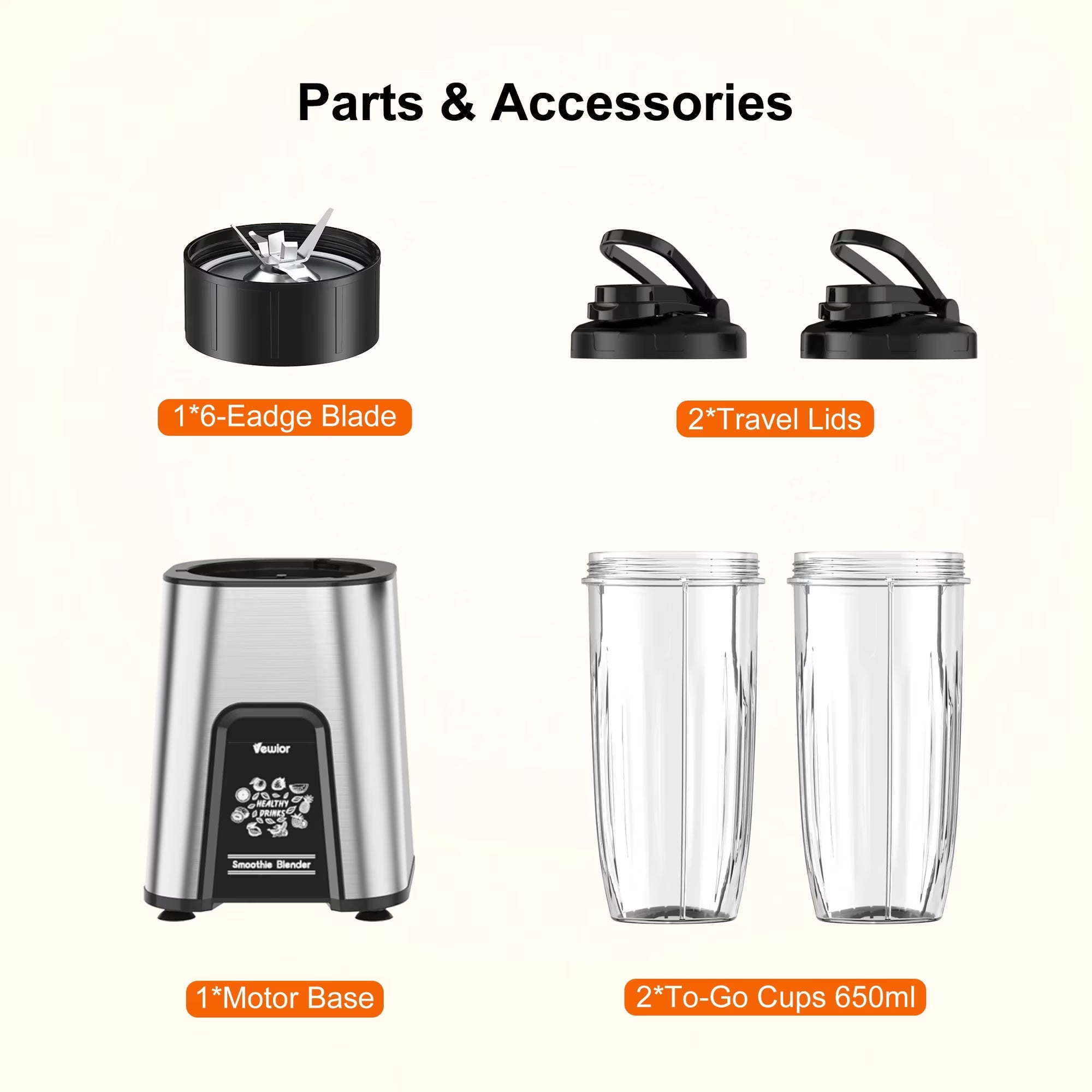 Vewior 1000W Smoothie Blender for Shakes and Smoothies, with 2 * 22Oz Smoothie Cups