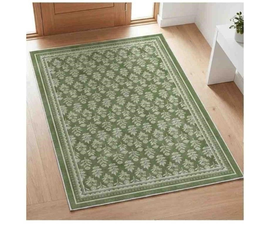 Artoid Mode Green Rustic Floral Spring Area Rug, 5x7 Feet