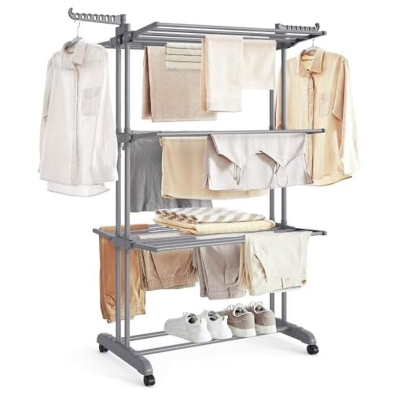 SONGMICS Clothes Drying Rack 4-Tier, 173 cm Tall, Dove Gray ULLR701G01V2
