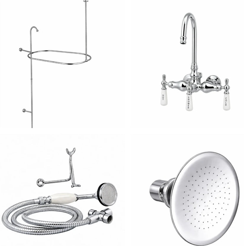 Tub Wall Mount Shower Kit with Gooseneck Faucet