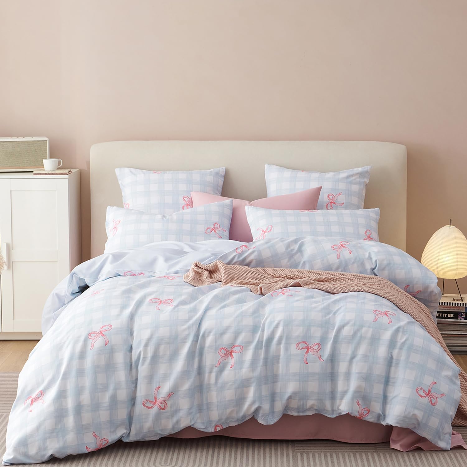 Full Size Duvet Cover Blue Plaid Pink