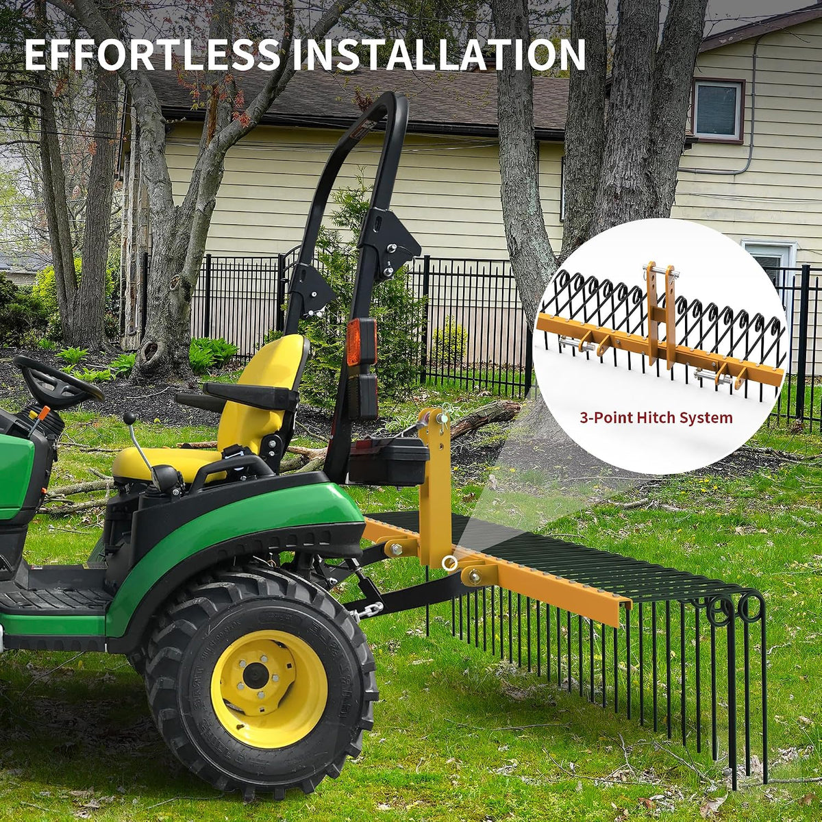 Durable Powder Coated Steel Pine Straw Rake 72" YELLOW BLACK
