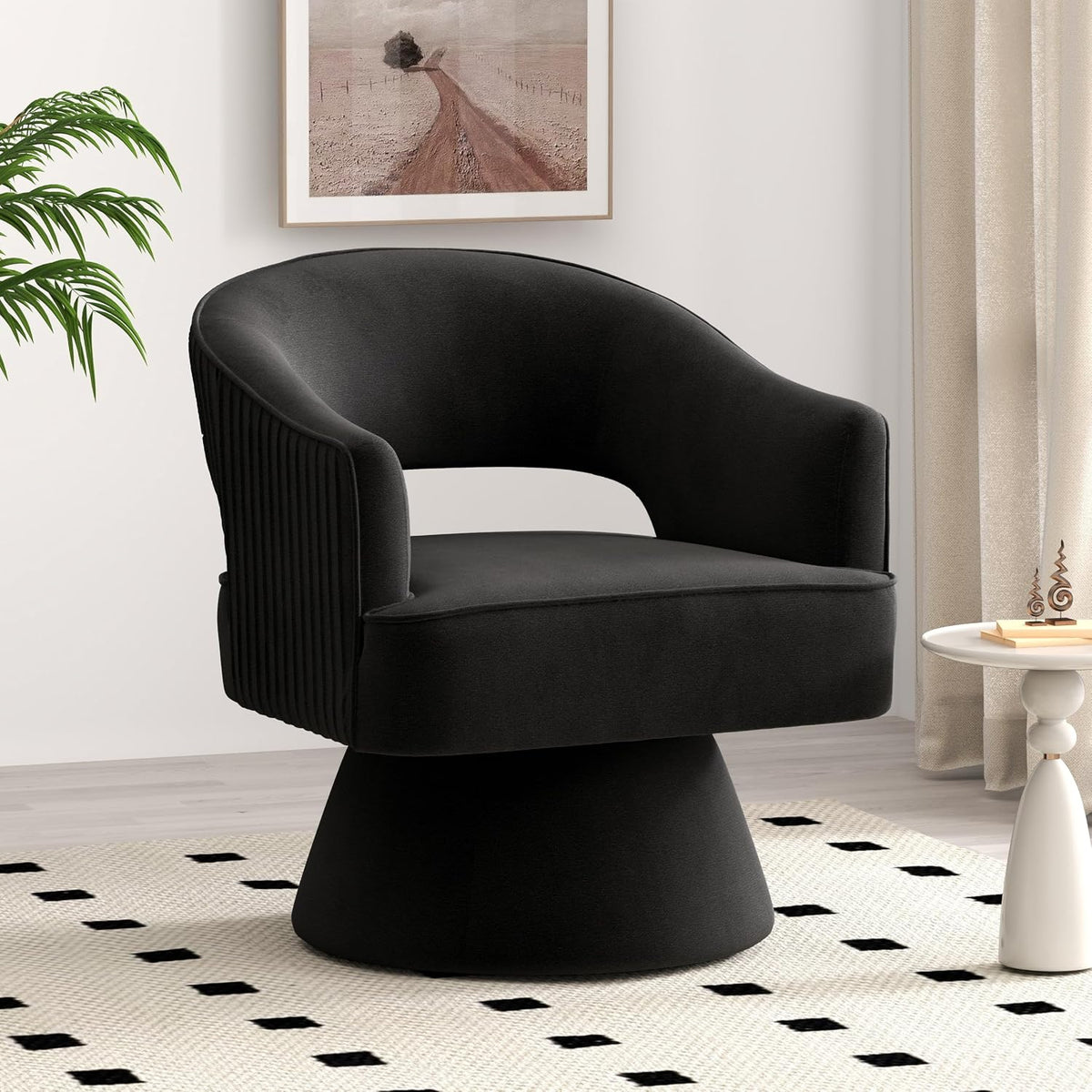 Modern Swivel Accent Chair, 360 Degree Swivel Barrel Chair, Mid Century Reading Room(Black)