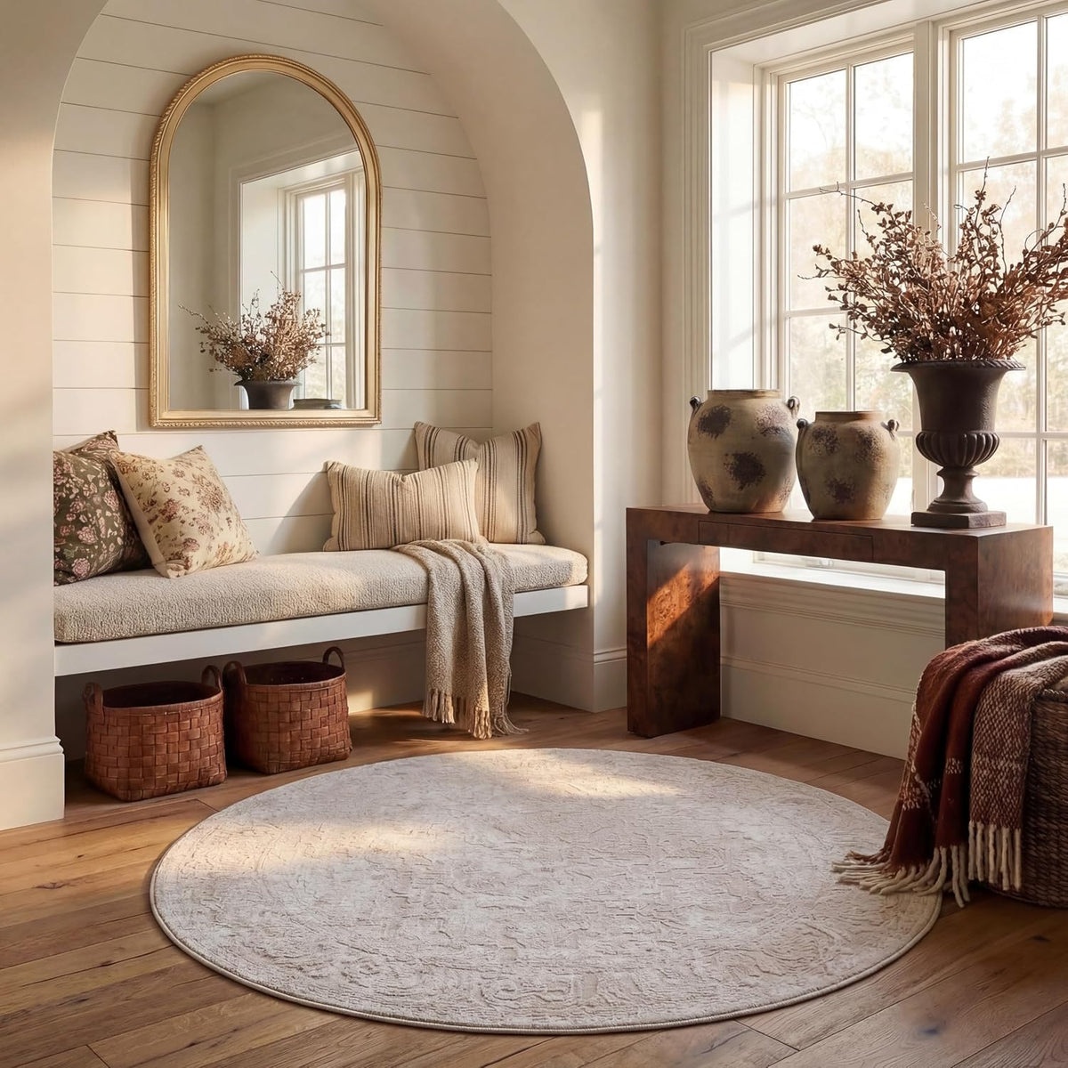 Reflection Collection Area Rug - 8' Round, Creme & Ivory, SAFAVIEH
