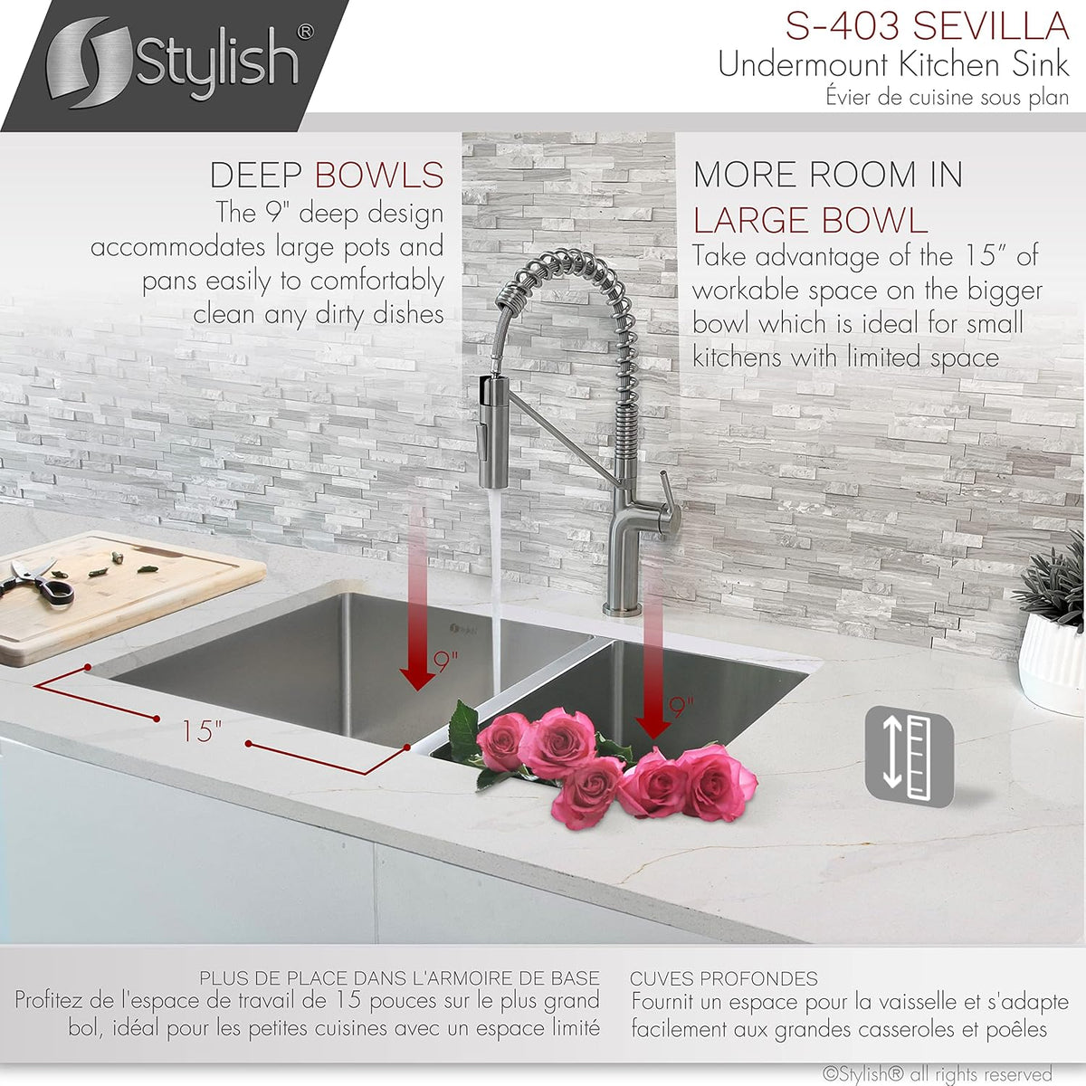 Stylish Builder 28 inch Stainless Steel Undermount Kitchen Sink, S-403