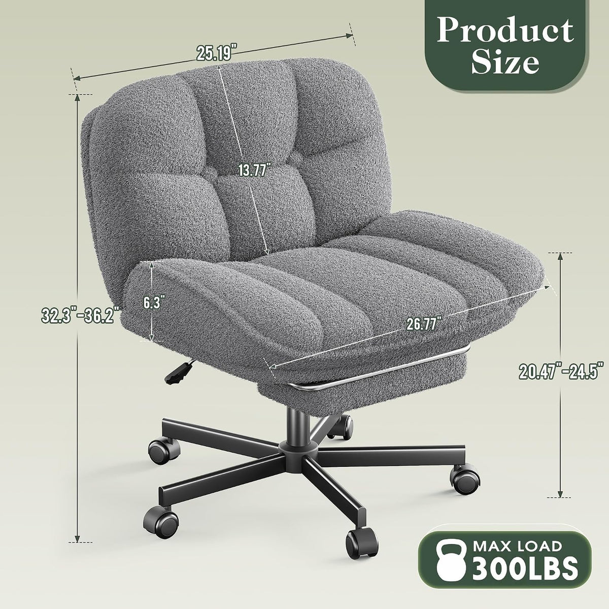 Office Chair with Foot Rest, 26.77" With 7" Thick Backrest, (Misty Gray)