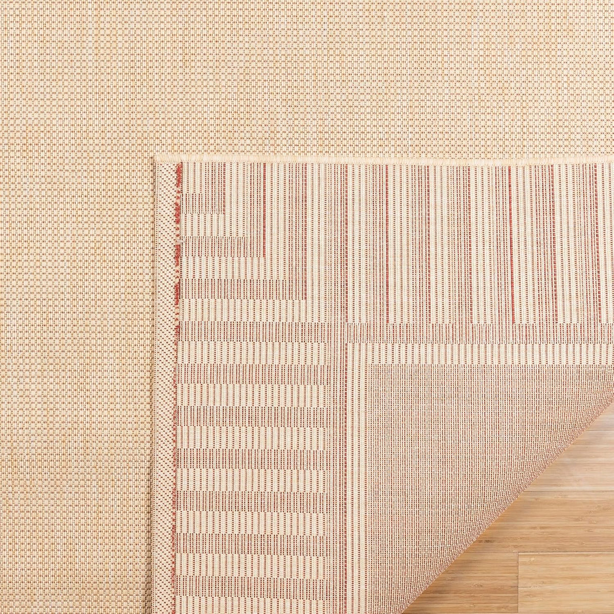 Indoor Outdoor Classic Flatweave Area Rug, Klano Striped Sand/Red, 25426