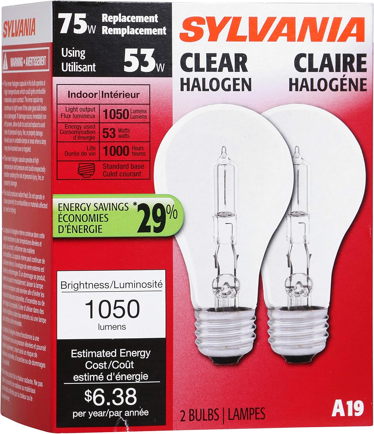 Sylvania Halogen A19 75W Replacement Light Bulb