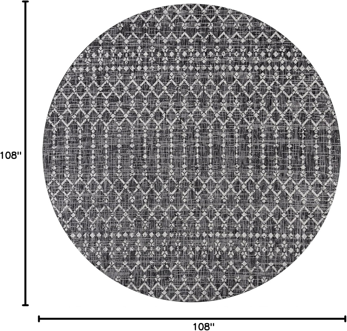 Geometric Indoor Outdoor Round Area Rug, (SMB108F-9R), 9 Ft Black/Gray