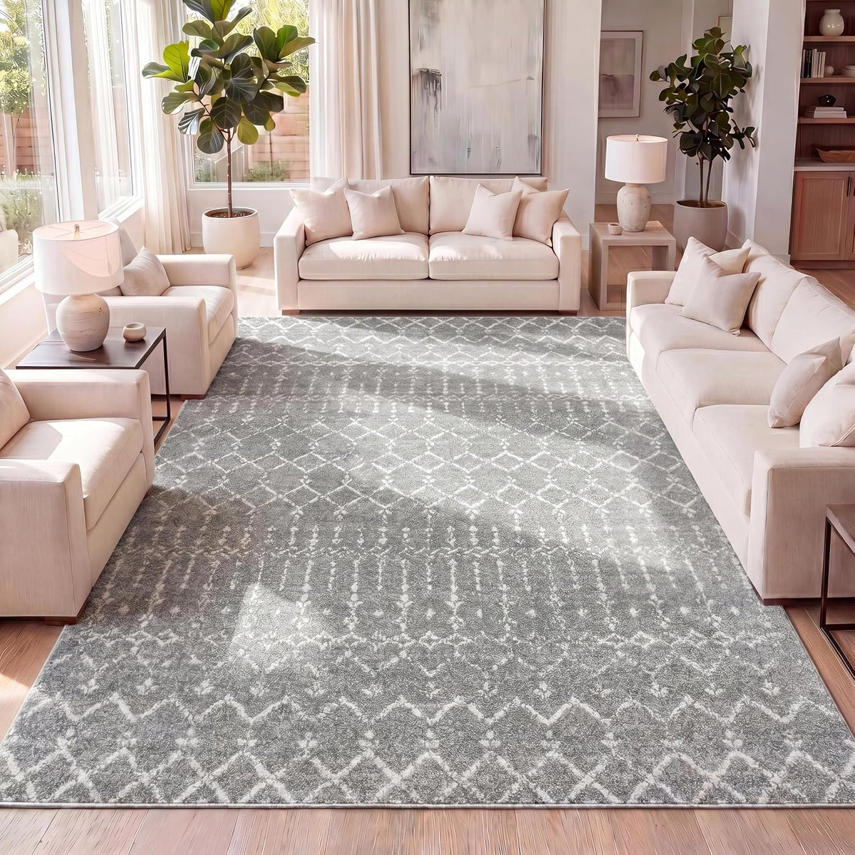 Vintage Diamond Gray/Ivory Indoor Area Rug 5X8 ft,