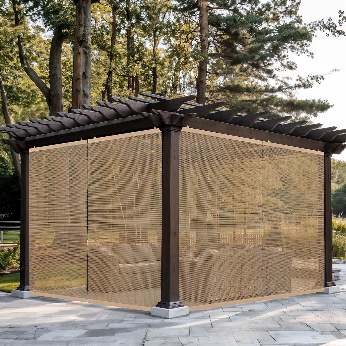 Outdoor Cordless Roller Shades, 72" W x 72" H, Natural, Balcony Indoor/Outdoor Porch.