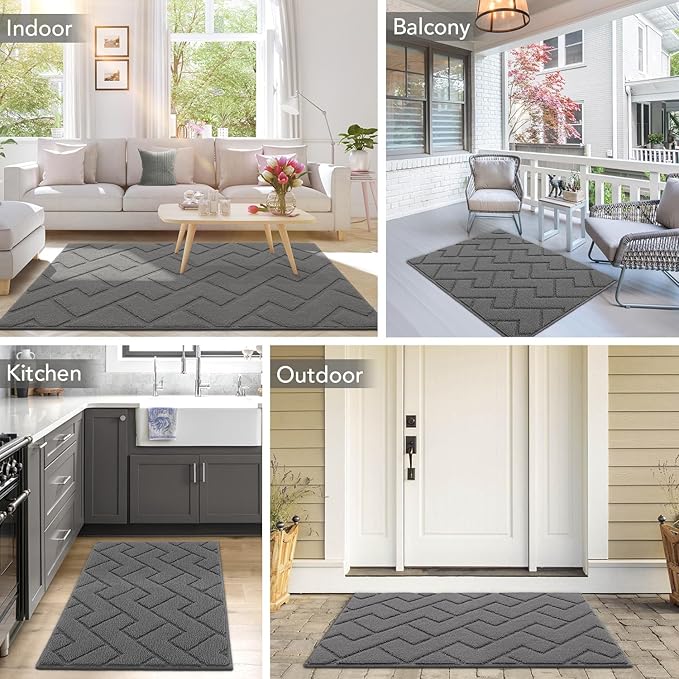 hicorfe Indoor Doormat, (Grey),24"x35"