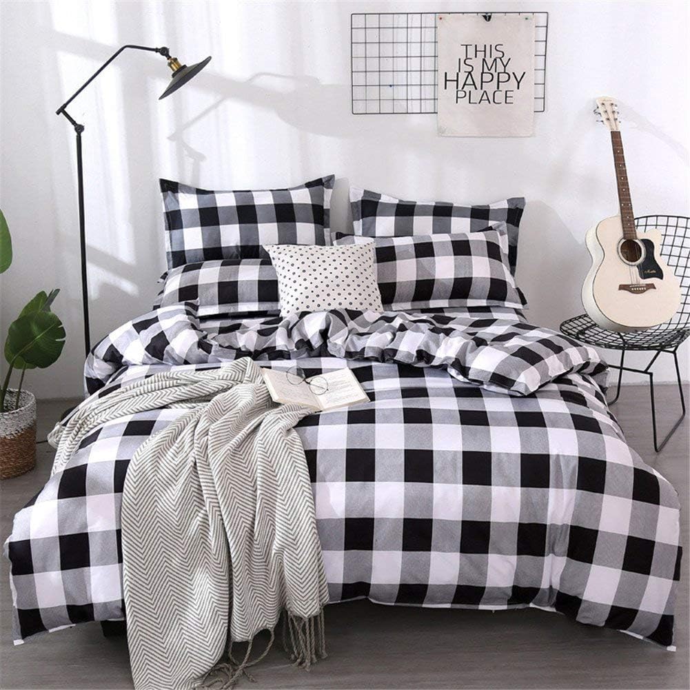 Farmhouse Buffalo Checked Bedding Set, Twin (173×230cm),Black Gray White