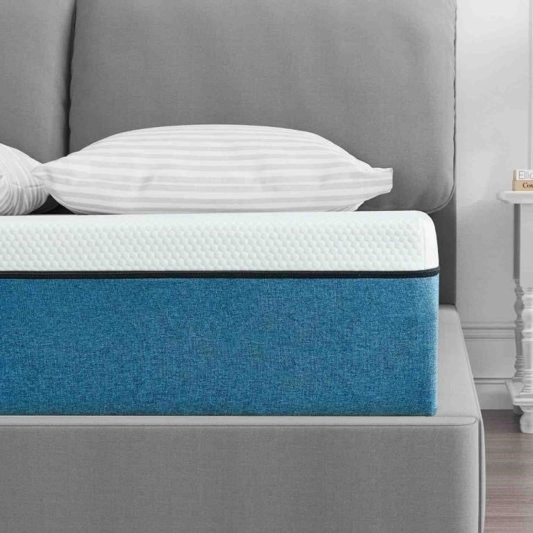 Molblly Gel Memory Foam Mattress, 10",  King, White/Blue
