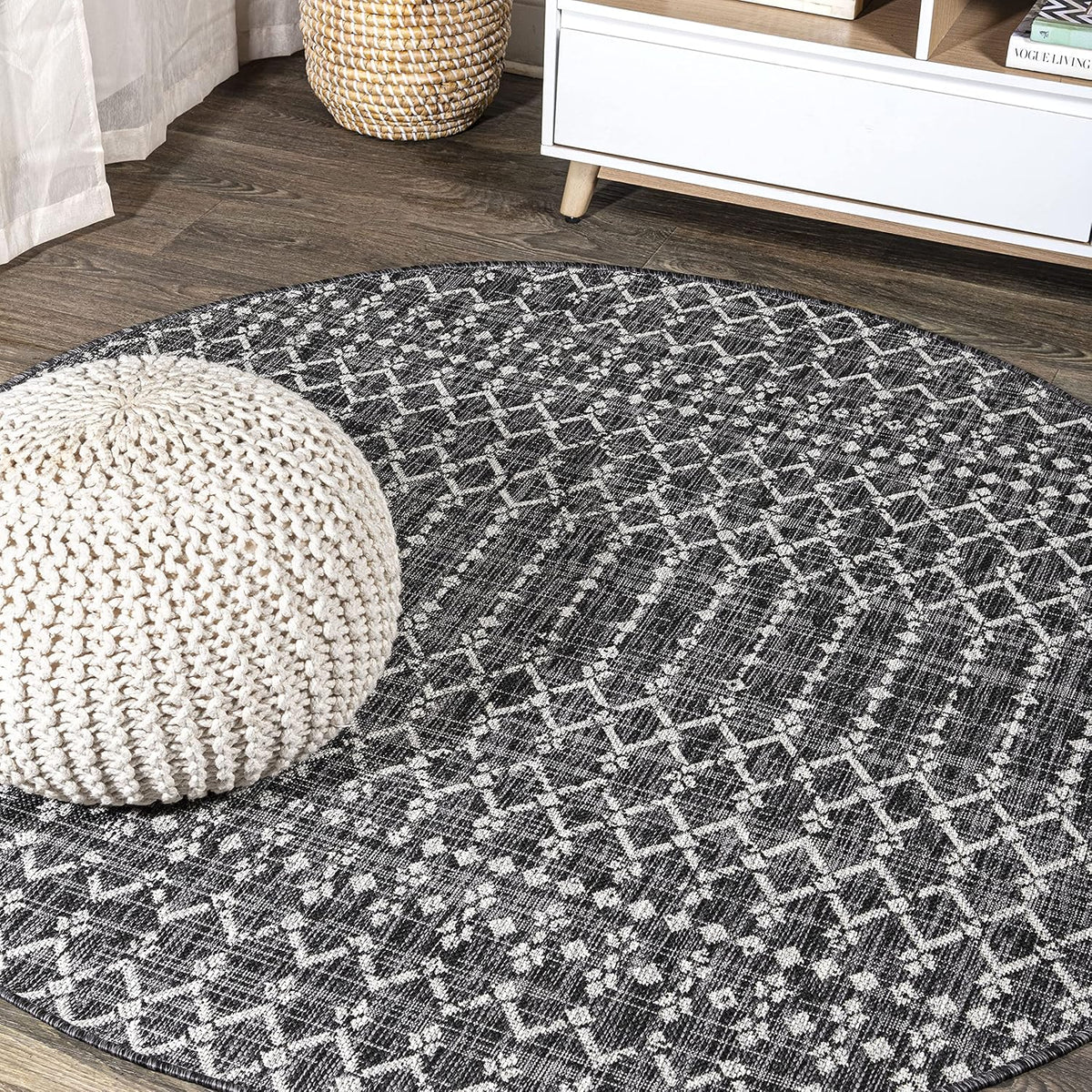 Geometric Indoor Outdoor Round Area Rug, (SMB108F-9R), 9 Ft Black/Gray