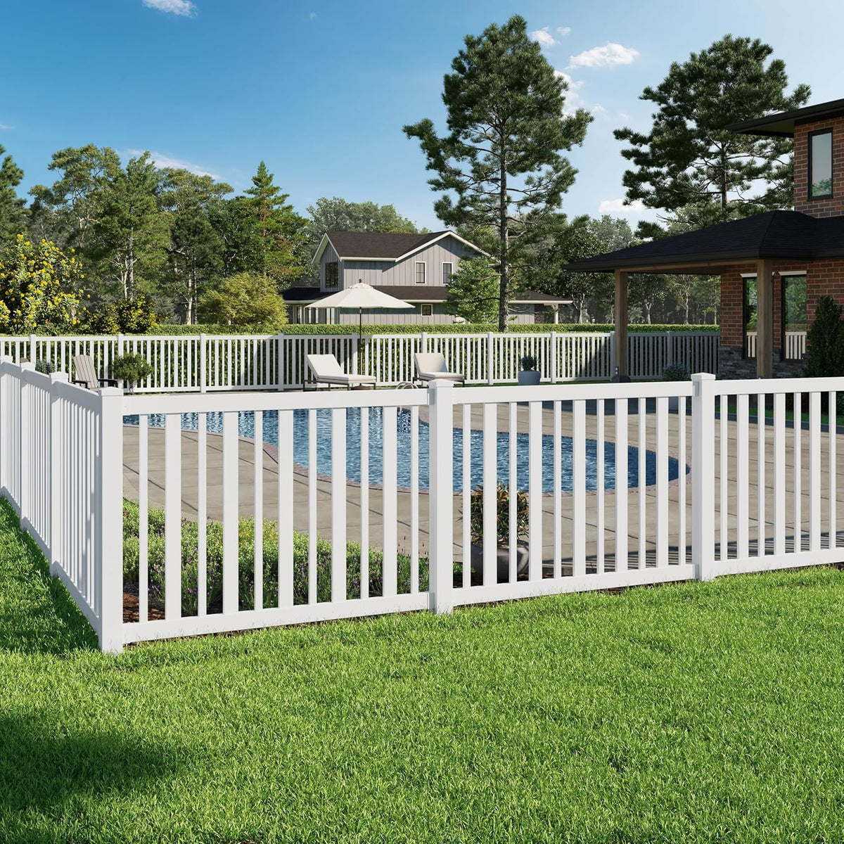 Durable Outdoor Fence for Yard or Pool, BL19103, 4ft H x 6ft W (1 Panel + 1 Post) WHITE