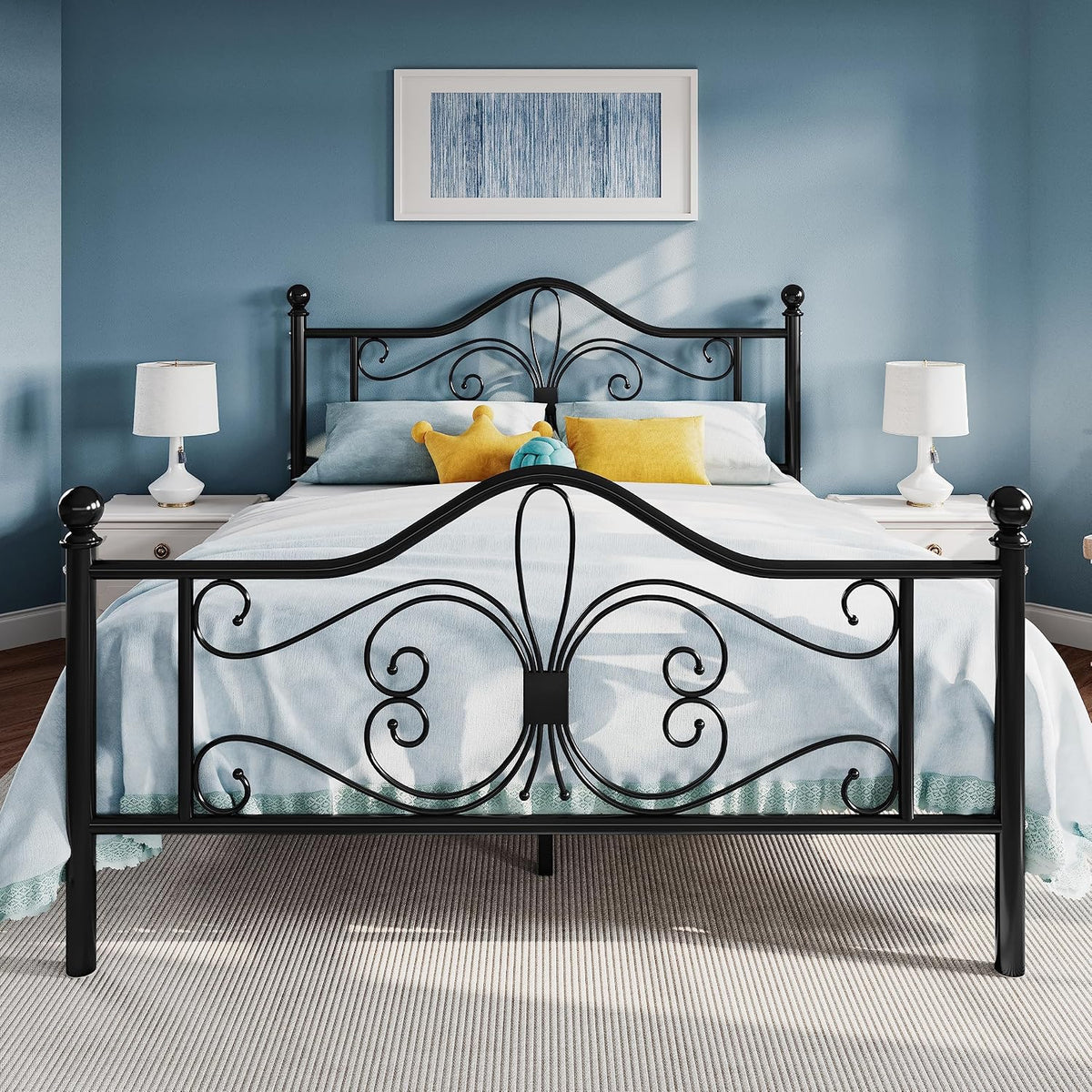 Full Size Bed Frame and Headboard, Metal Bed Frame BLACK