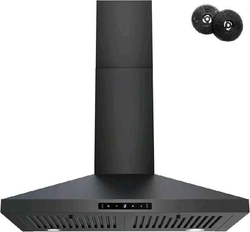FIREGAS Black Range Hood 30 inch, 450 CFM Wall Mount Range
