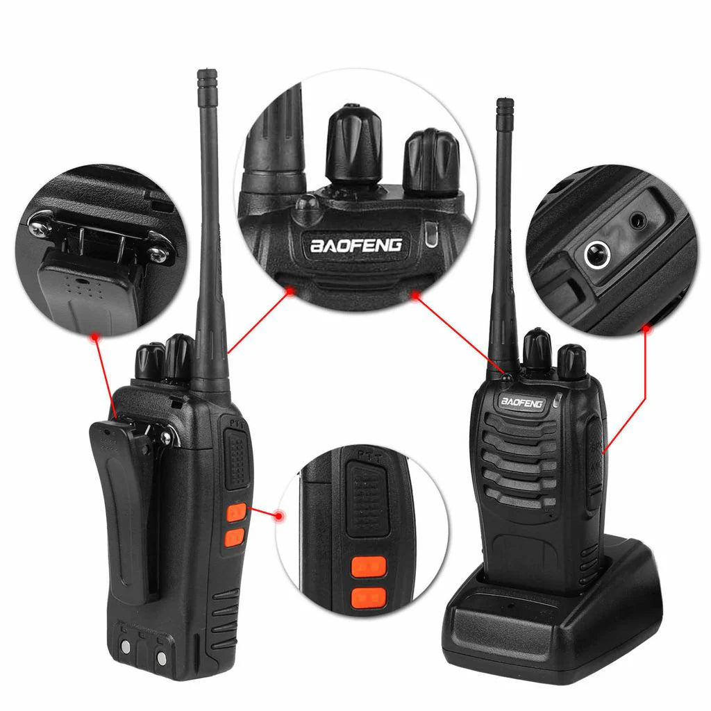 Radio Walkie Talkie 2W 16-Channel Two Way Radio with Earpiece, LED Flashlight