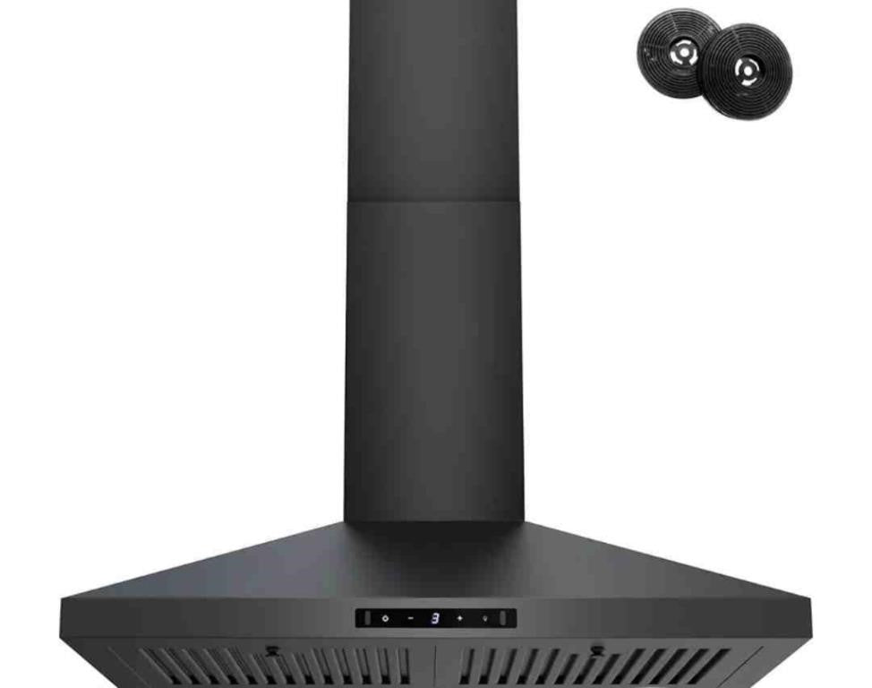 FIREGAS Black Range Hood 30 inch, 450 CFM Wall Mount Range Hood