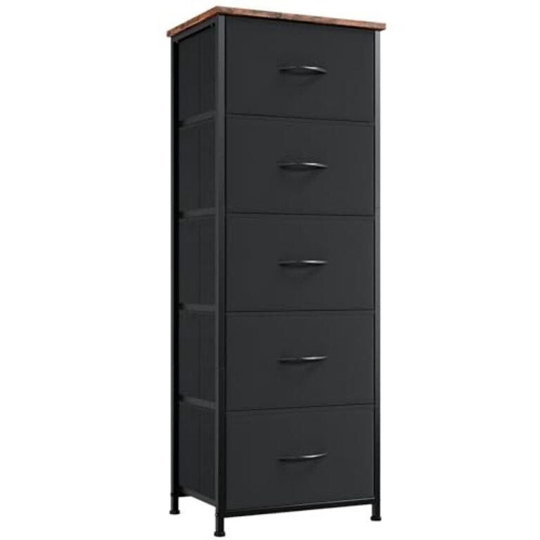 Somdot Tall Dresser with 5 Drawers, Black/Rusitc Brown, FD111C03