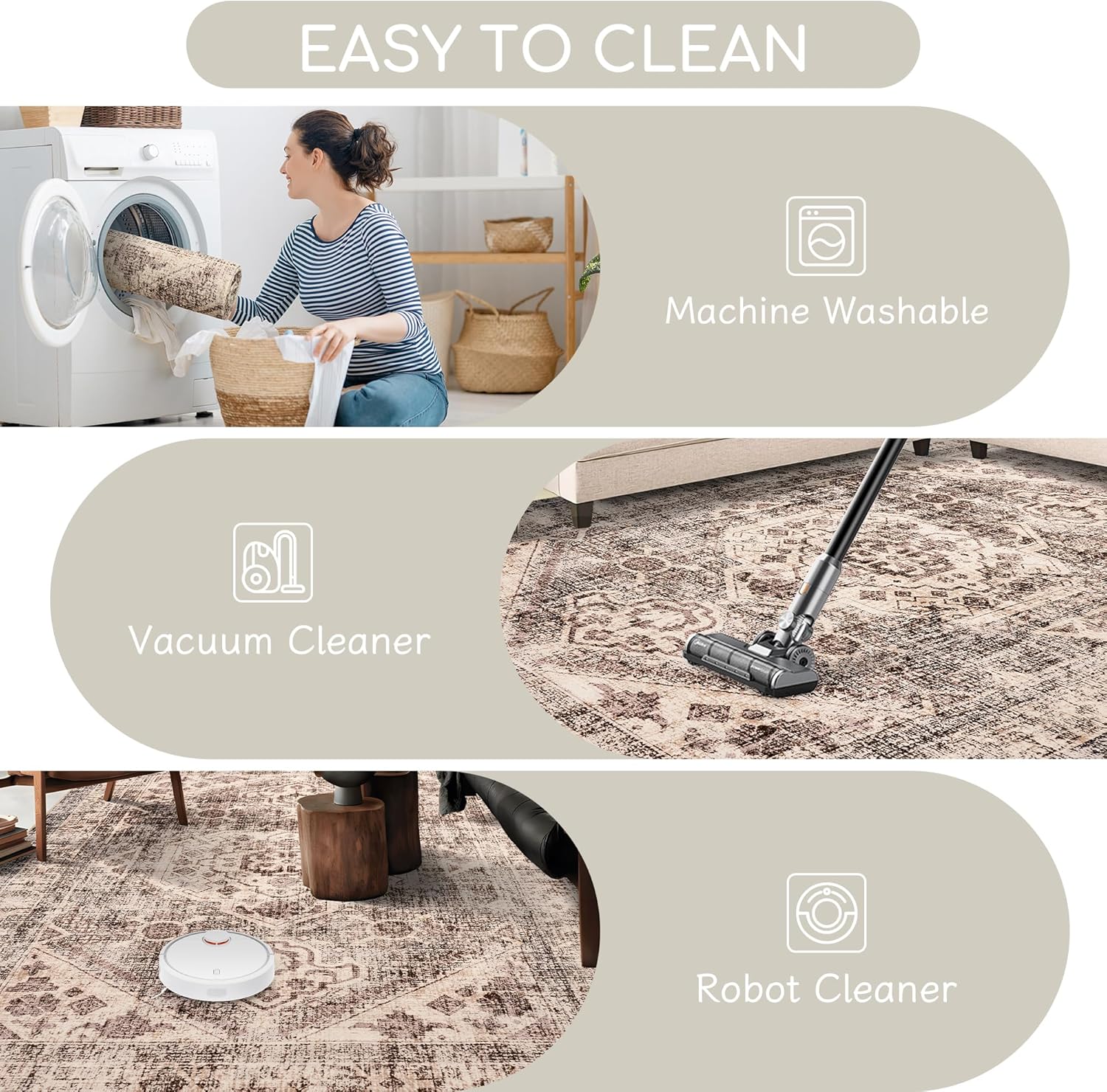 Sofrug Washable Area Rug, ,3'×5', Brown