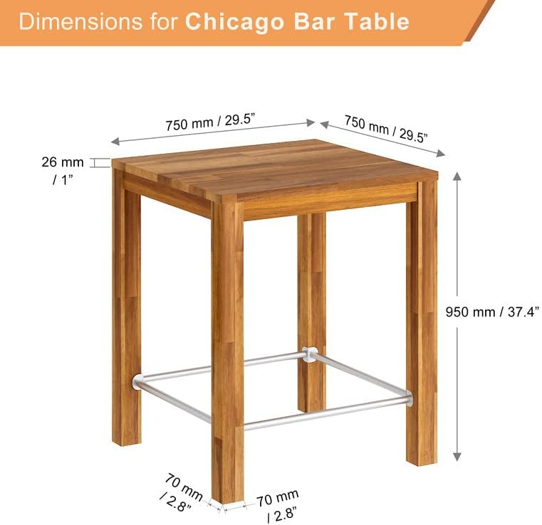 Interbuild Chicago Bar Table 29.5" x 29.5" x 37.4", Golden Teak - 671509