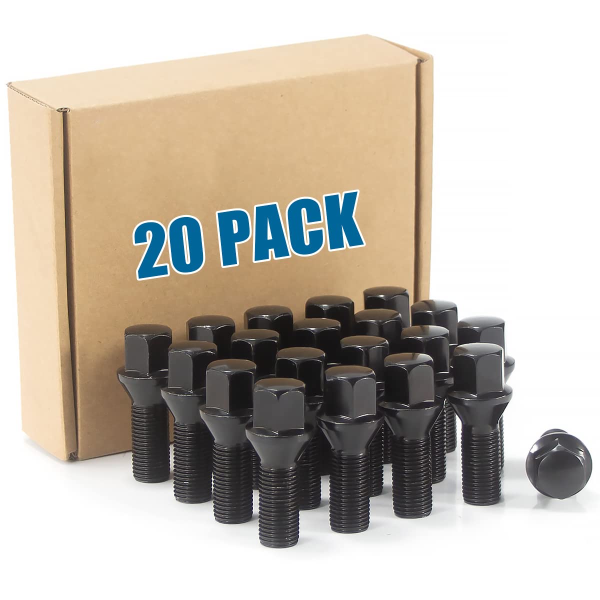JiiinMiiin 14x1.25 Lug Bolts Conical Seat, Black 20 Pack |