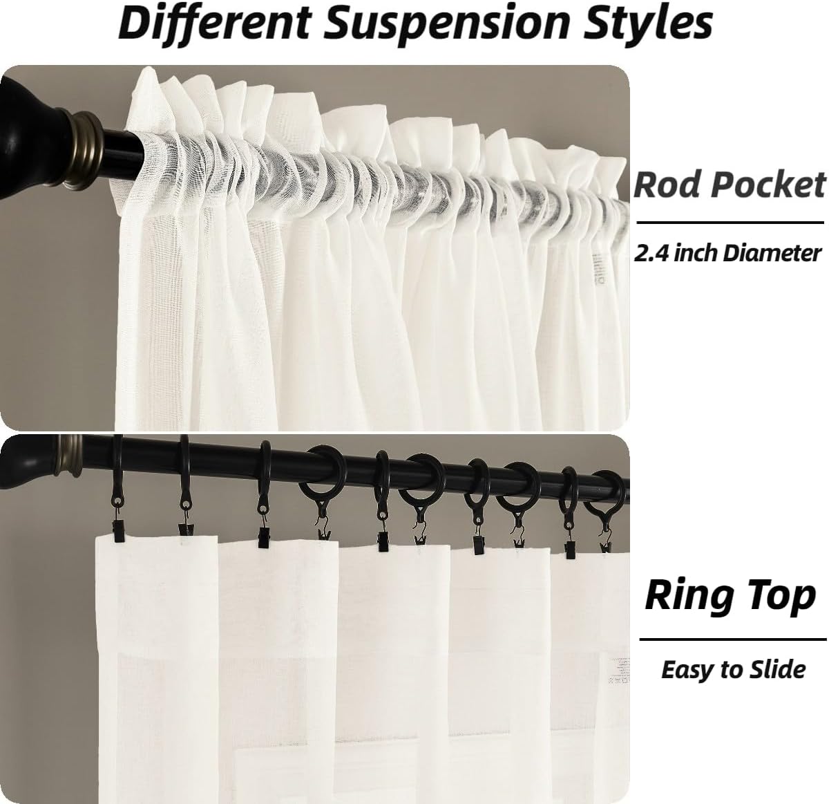 CaaMoo Sheer Curtains 84" Long, 2 Panels Each Pack, White, 52" W x 84" L