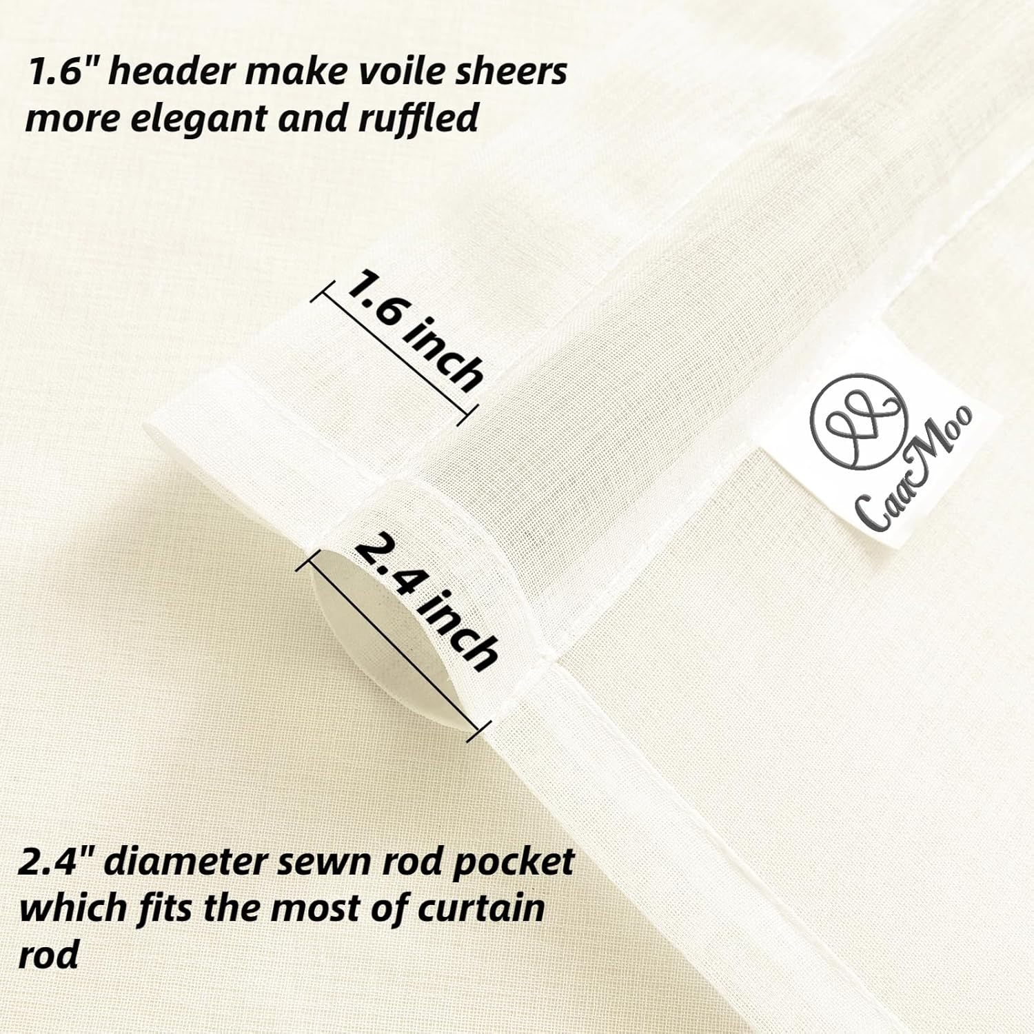 CaaMoo Sheer Curtains 84" Long, 2 Panels Each Pack, White, 52" W x 84" L