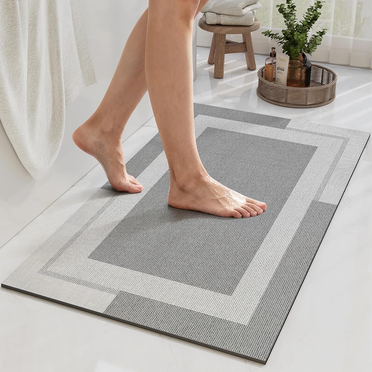 YDKGL Non Slip Bath Mat, Easy Care Grey 24"x 35"