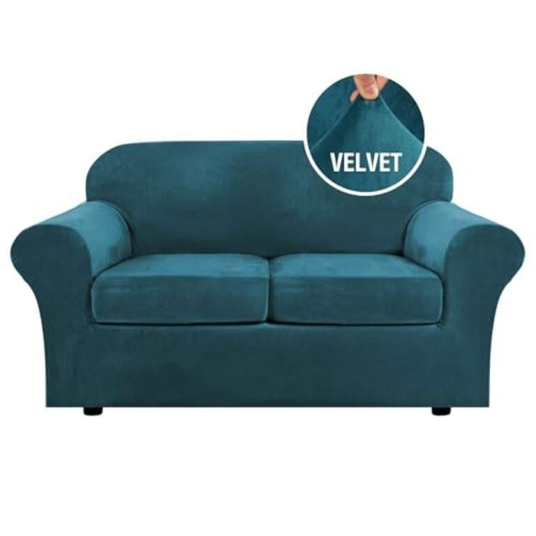 H.VERSAILTEX Real Velvet Plush 3PC, (Medium Sofa, Deep Teal) | for 2 Cushion