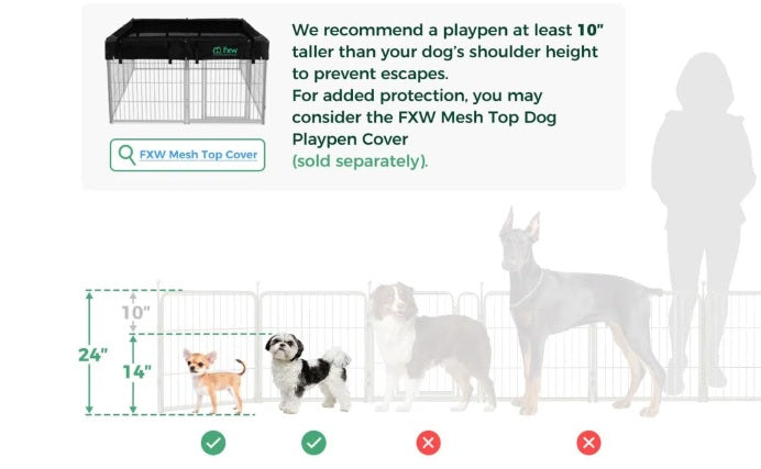 Rollick Dog Playpen, Indoor, Yard & RV Camping, 24" H, 16 Panels, White #121-2416-WH-23V31