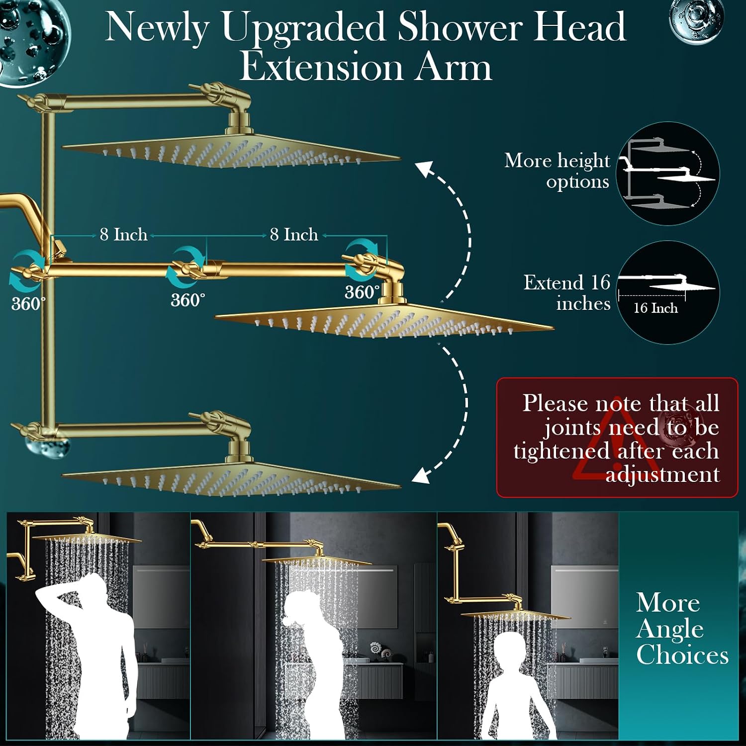 Beekim 12'' Gold Rain Shower Head, High Pressure Rainfall Shower Head with 16 inch