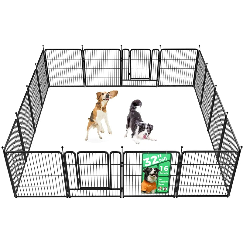 FXW Rollick Dog Playpen, Indoor, Yard & RV Camping, 32" H, 16 Panels, Black