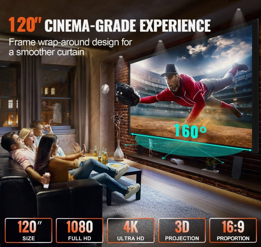 120-inch 16:9 Fixed Frame 3D Projection Screen for 4K HDTV Cinema and Home