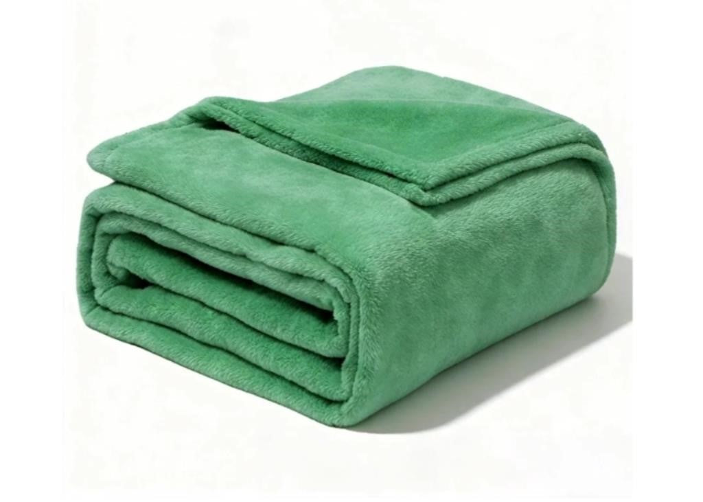 CHERAISA Flannel Fleece Bed Blankets 300GSM, Green, Twin(60"x80")