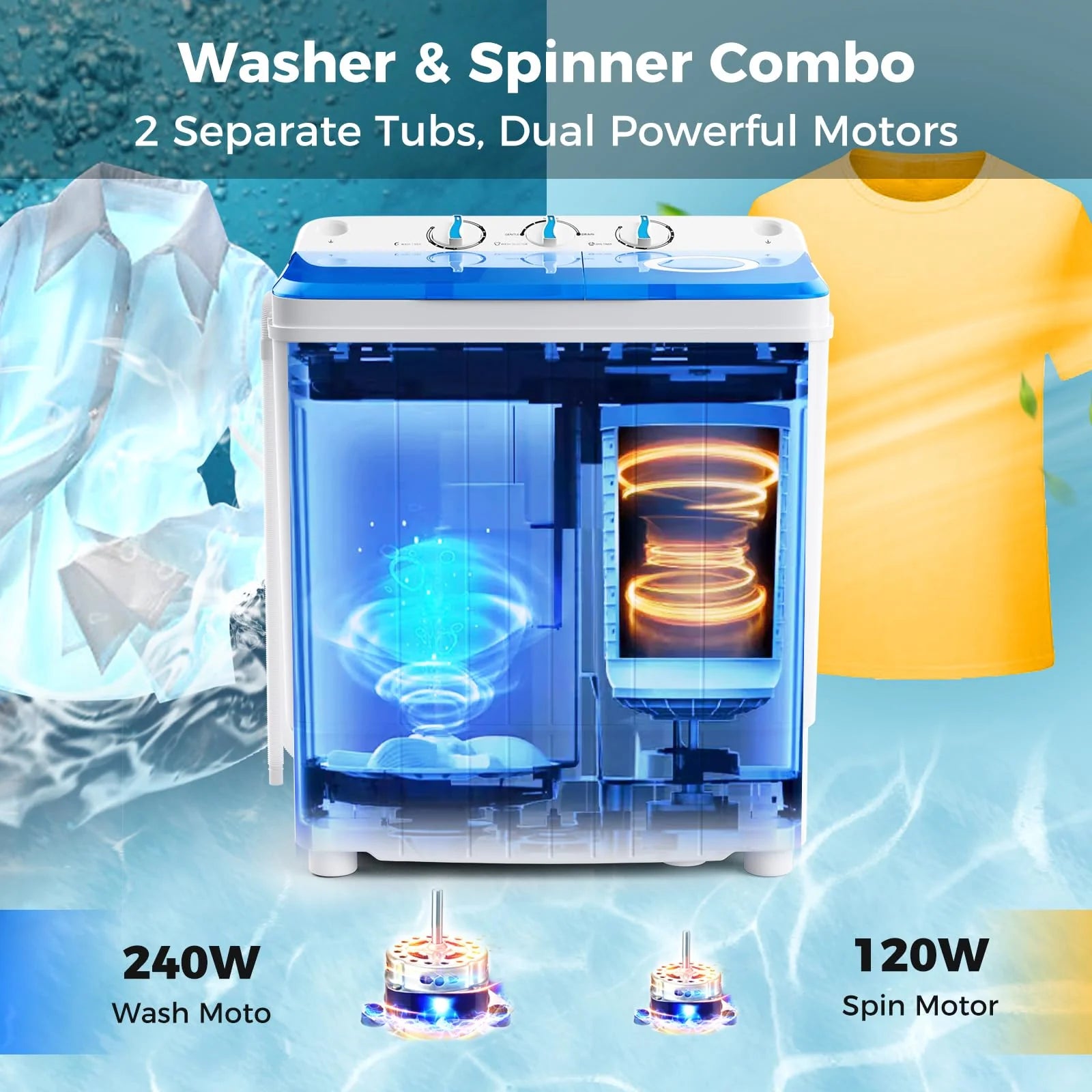 17.6 lbs Portable Washing Machine FP11024US-DK, Grey